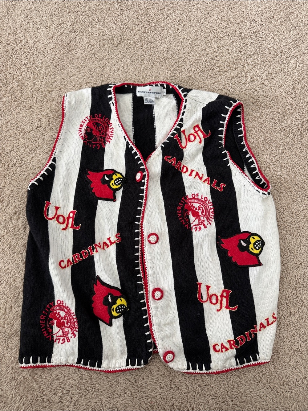 Vintage University of Louisville Cardinals Striped Vest
